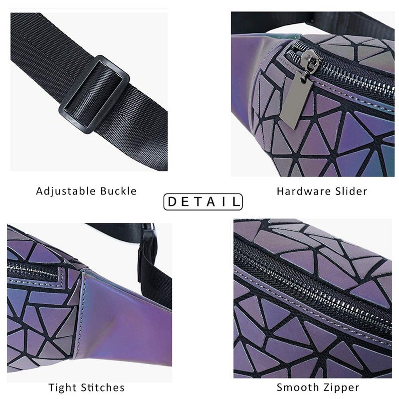 boshiho Fanny Packs for Women Men, Luminous Holographic Chest Bag Geometric Waist Pack for Travel,Rave Festival, Running, Sports (waist bag 01) - Image 5